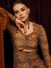 Front Cut Out Bodycon Midi Dress In Snake Print